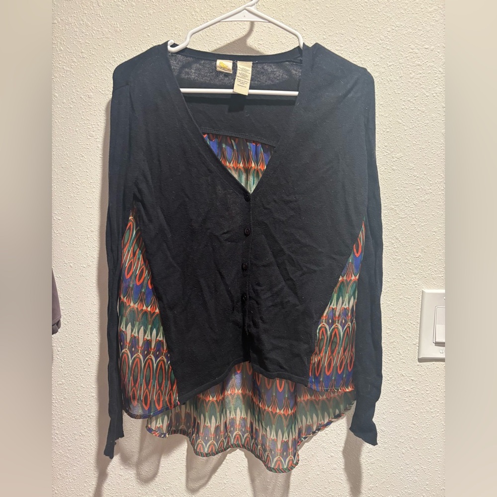 Anthropologie Black and Vibrant Patterned Blouse